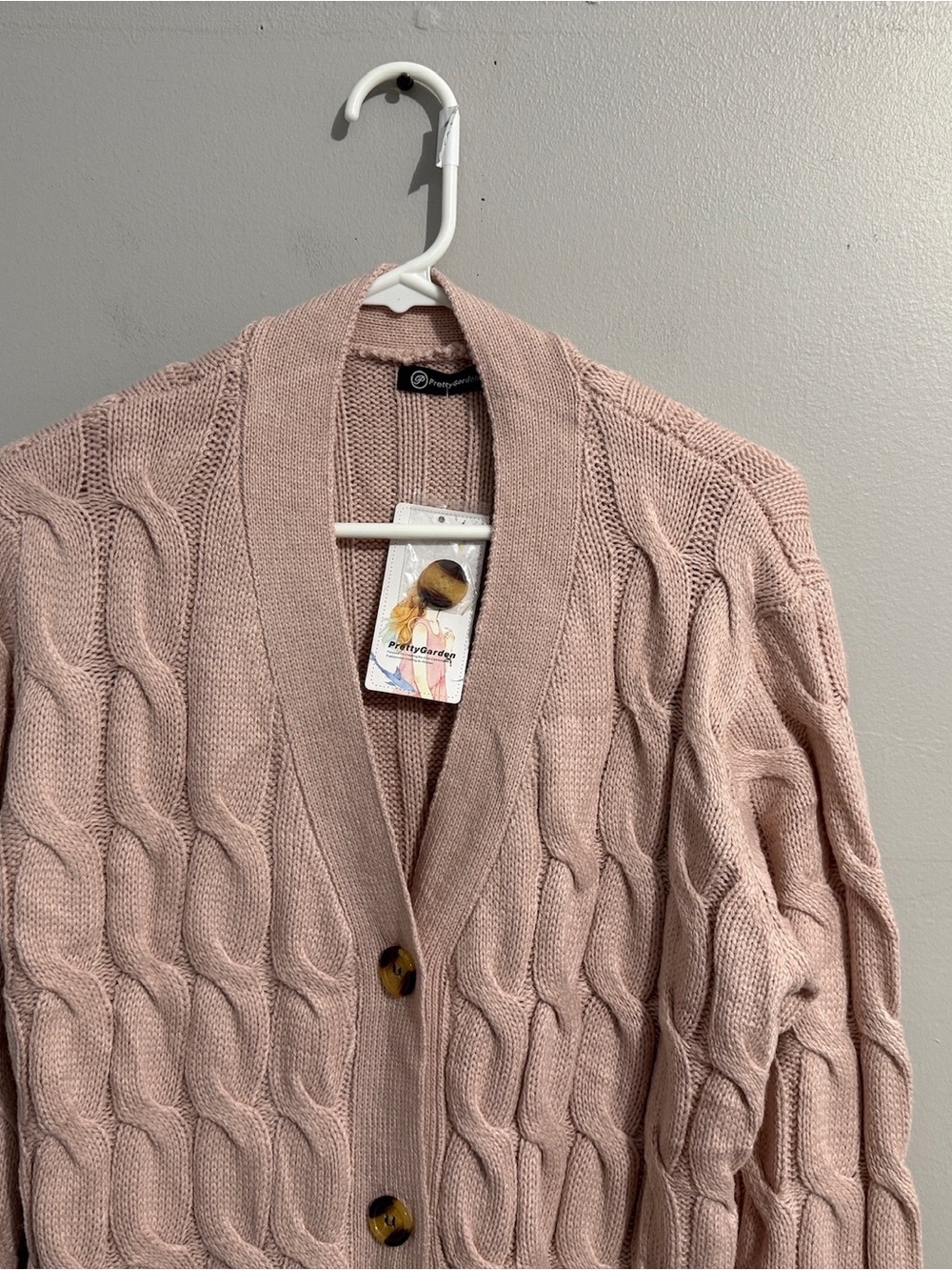 Pretty Garden Sweater Womens XL Button Up Cardigan Cableknit Blush Grandpa Core - Picture 4 of 9